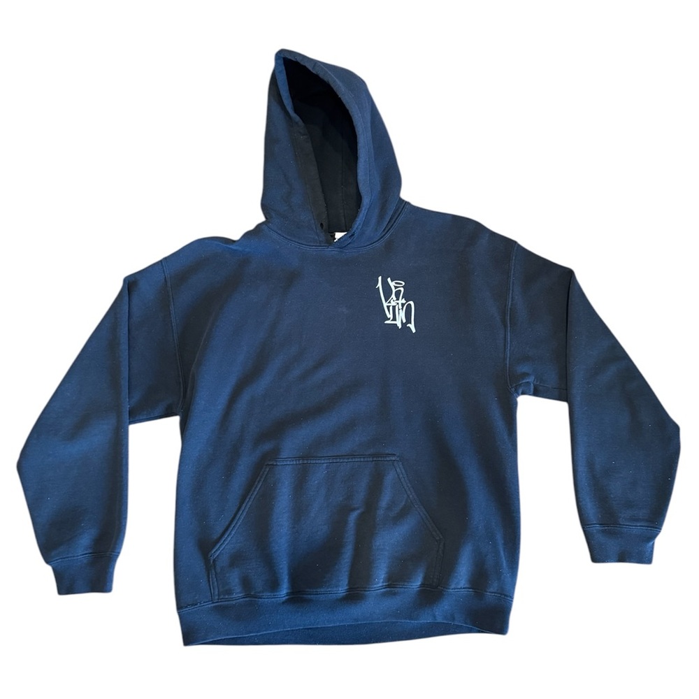 Deep Navy Blue Pullover Hoodie with Lined Hood and Small Logo